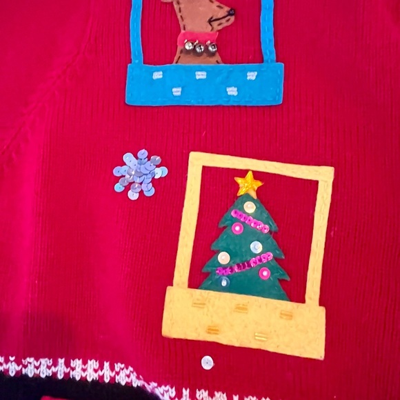 VINTAGE KAREN SCOTT CHRISTMAS SWEATER HOLIDAY CARDIGAN COTTAGE CORE LARGE RED - Picture 9 of 10